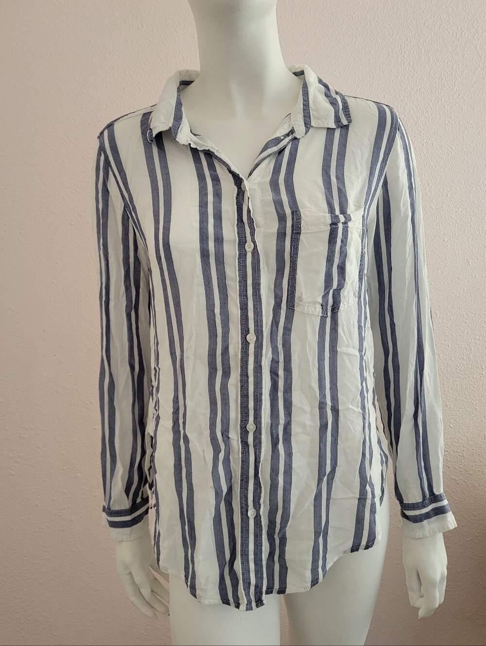 American Eagle Blue White Striped Oversized Button Down Shirt Small S